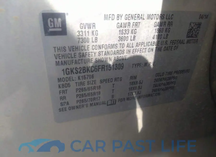 1GKS2BKC6FR151309# 9