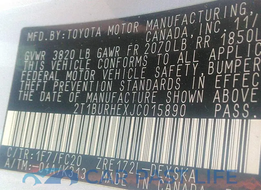 2T1BURHEXJC015890# 9