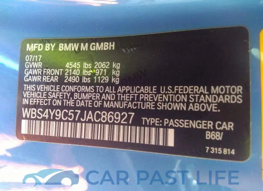 WBS4Y9C57JAC86927# 9