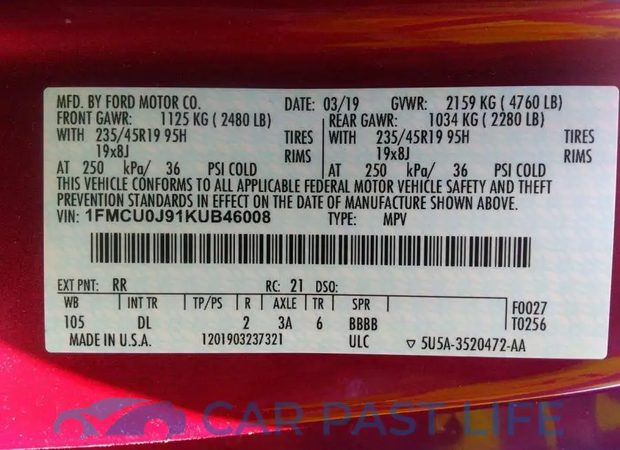 1FMCU0J91KUB46008# 9