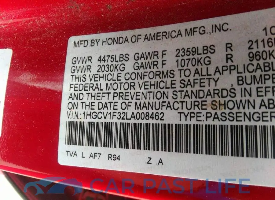 1HGCV1F32LA008462# 9