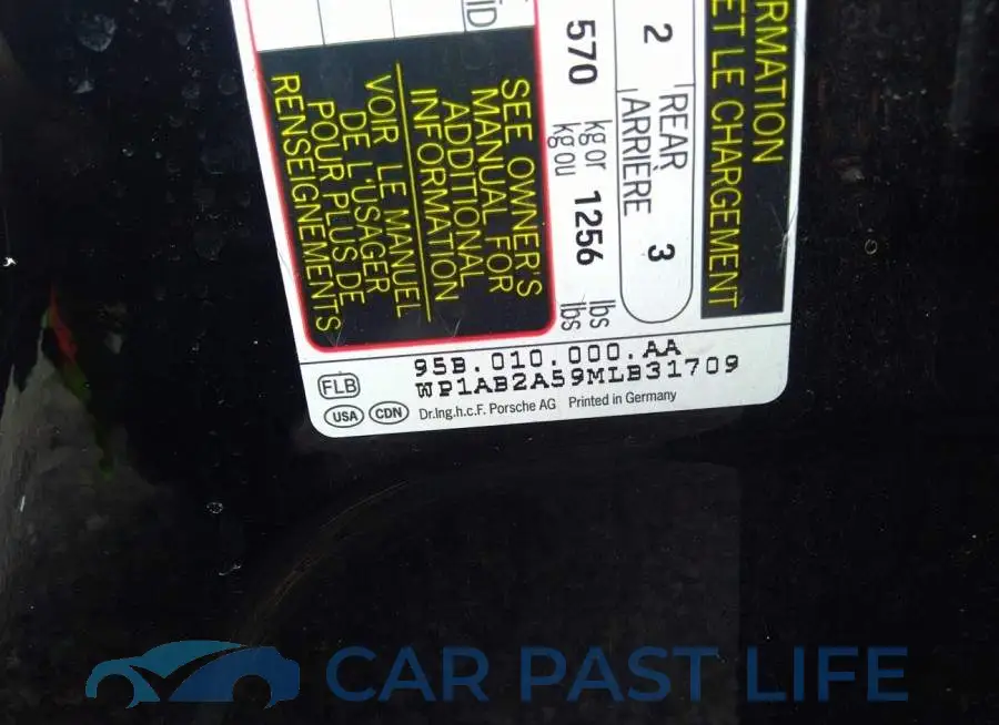 WP1AB2A59MLB31709# 9