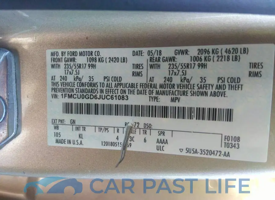 1FMCU0GD6JUC61083# 9