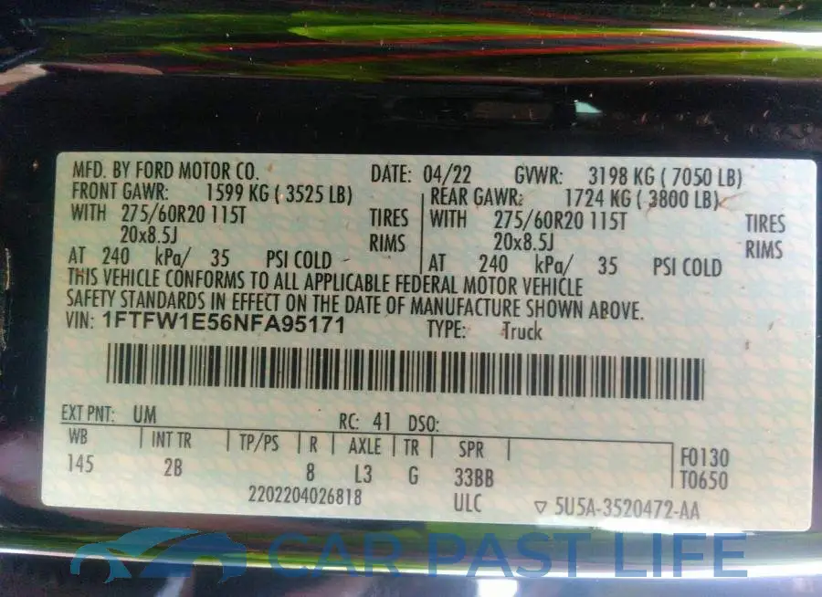 1FTFW1E56NFA95171# 9