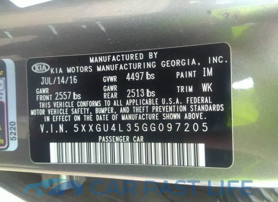 5XXGU4L35GG097205# 9
