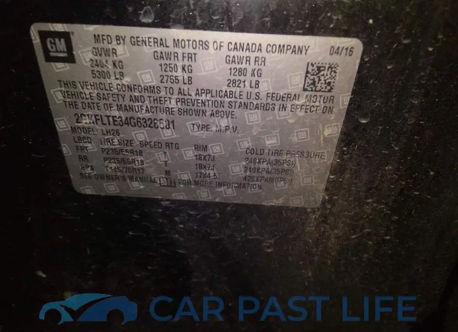 2GKFLTE34G6328601# 9