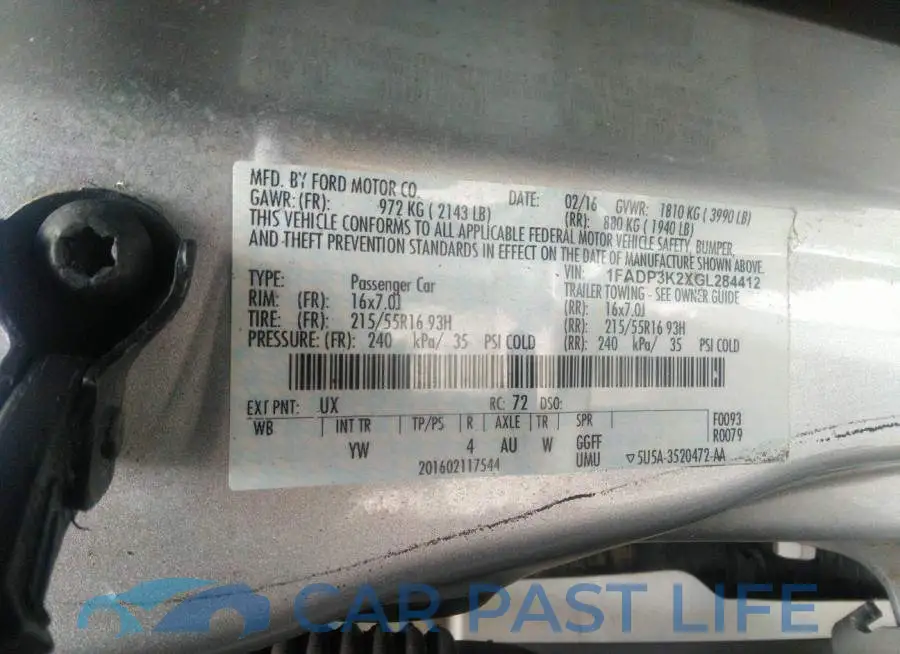 1FADP3K2XGL284412# 9