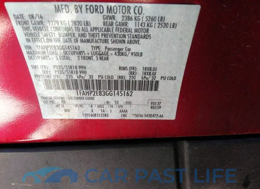 1FAHP2E83GG145162# 9