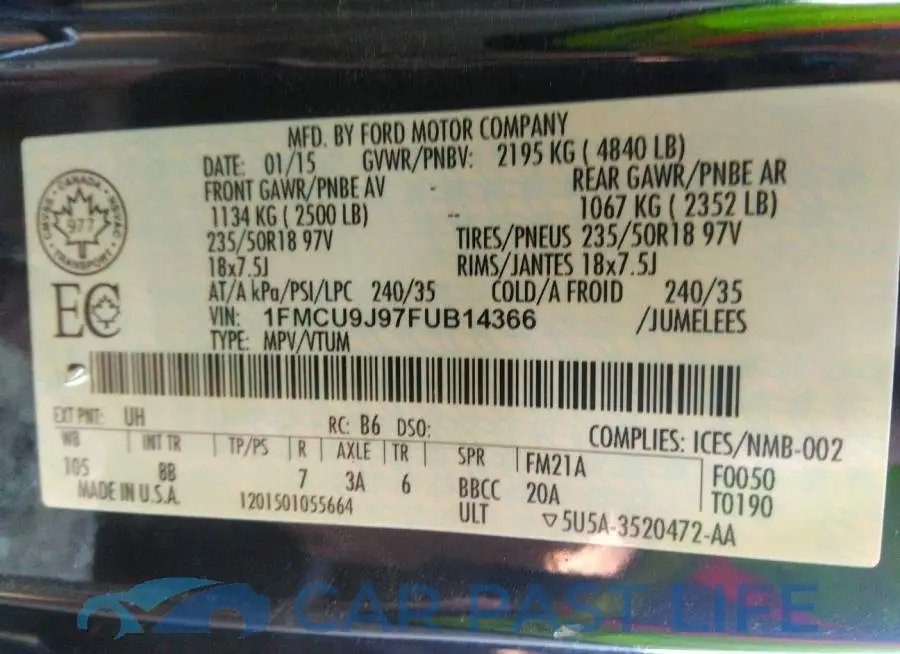 1FMCU9J97FUB14366# 9