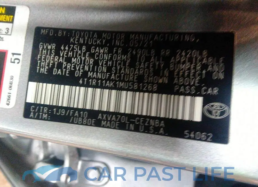 4T1R11AK1MU581268# 9