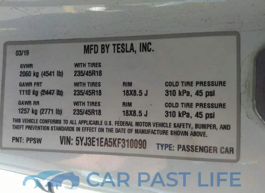 5YJ3E1EA5KF310090# 9
