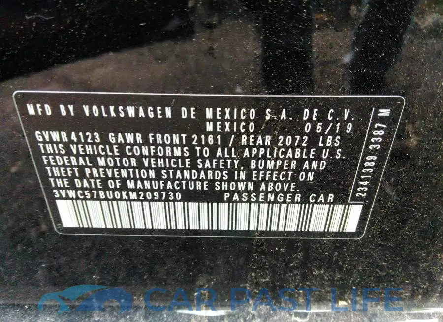3VWC57BU0KM209730# 8