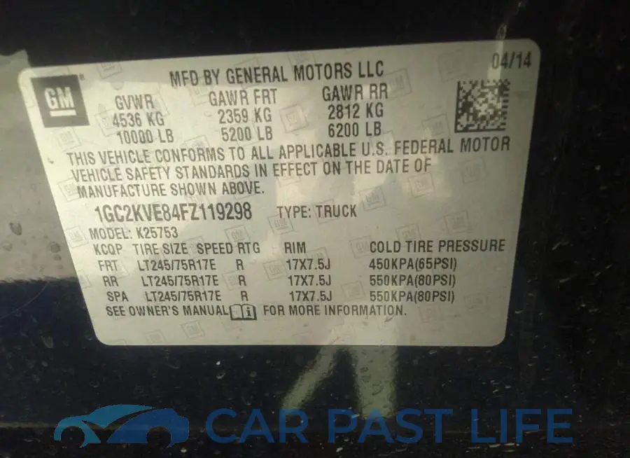 1GC2KVE84FZ119298# 9