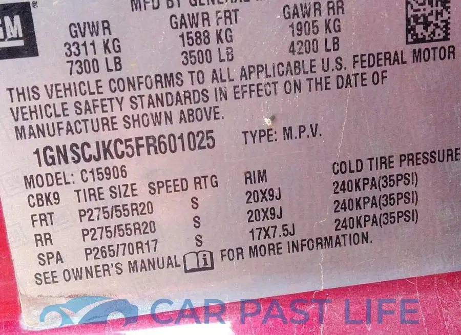1GNSCJKC5FR601025# 9