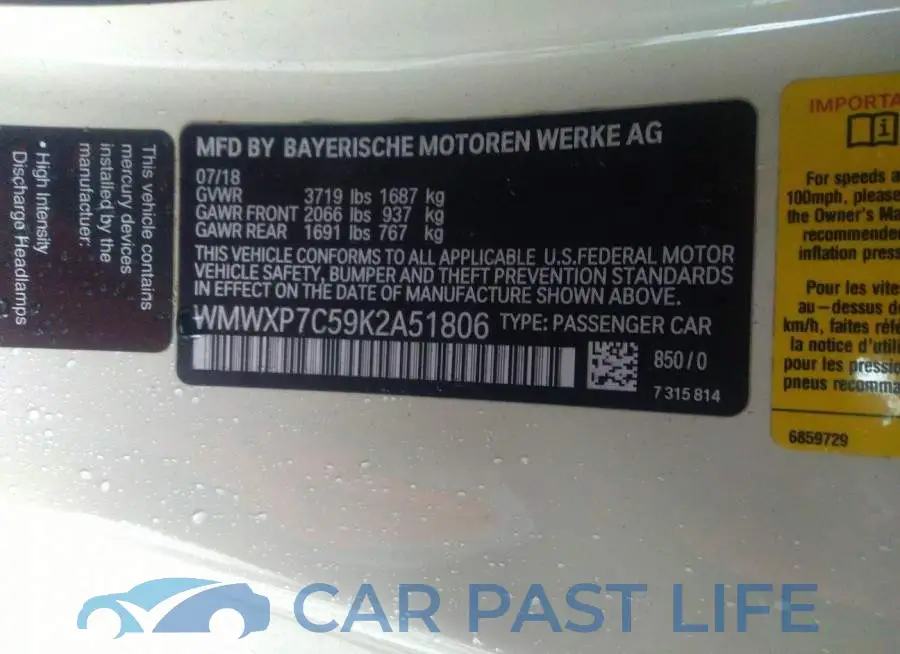 WMWXP7C59K2A51806# 9