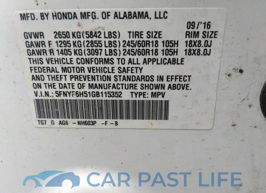 5FNYF6H51GB115352# 9