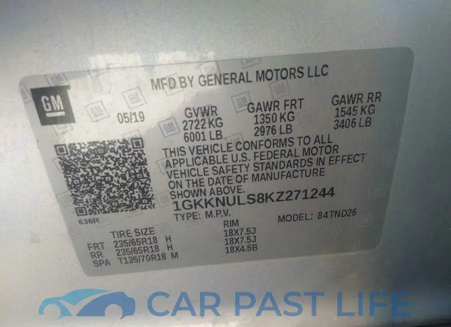 1GKKNULS8KZ271244# 9