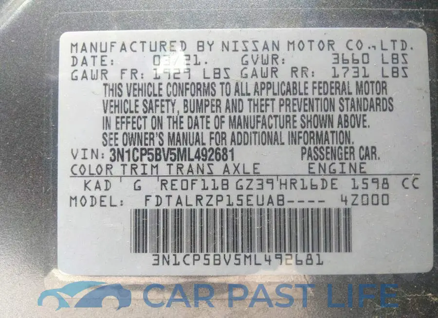 3N1CP5BV5ML492681# 9