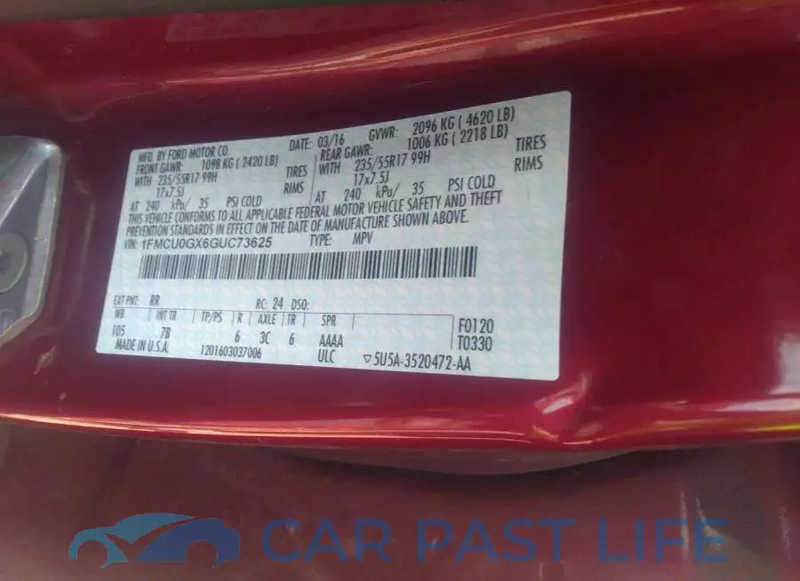 1FMCU0GX6GUC73625# 9