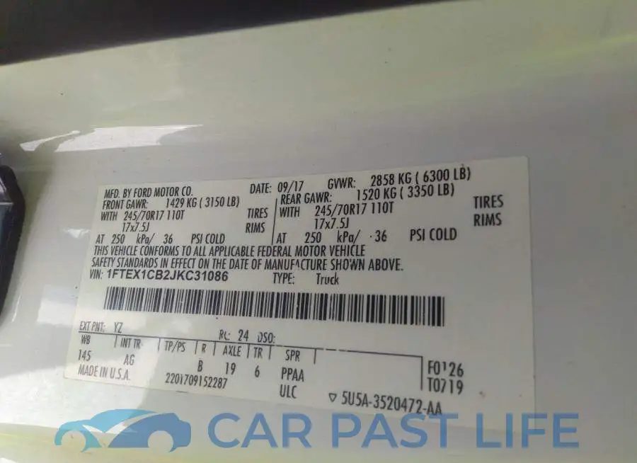 1FTEX1CB2JKC31086# 9
