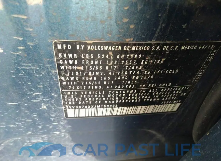 3VV3B7AXXJM150998# 9
