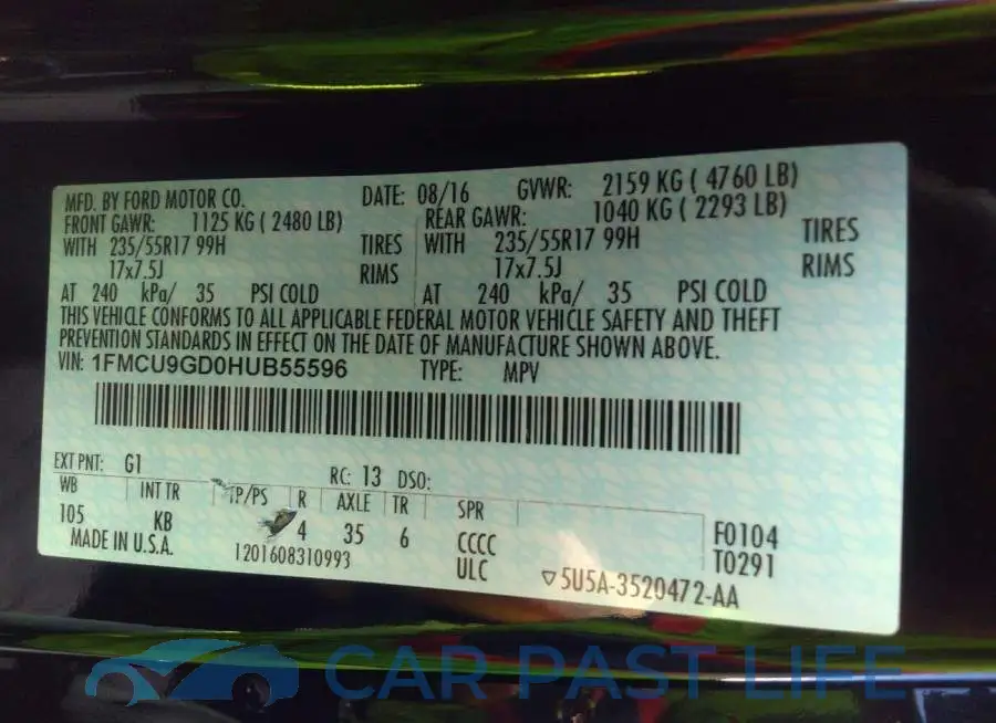 1FMCU9GD0HUB55596# 9