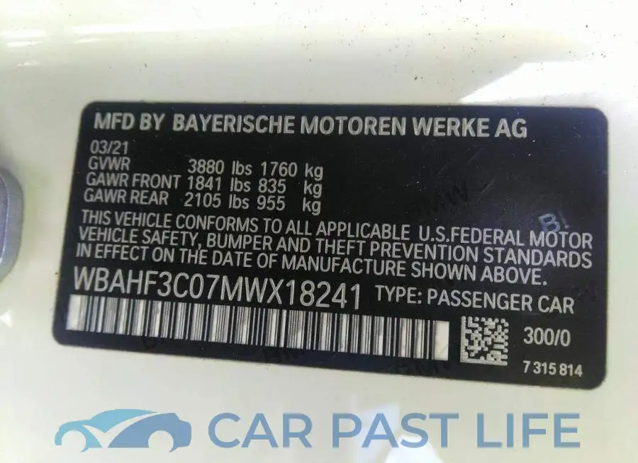 WBAHF3C07MWX18241# 9