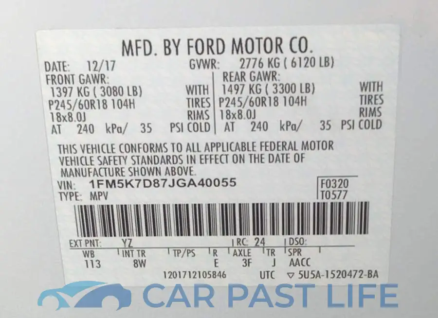 1FM5K7D87JGA40055# 9