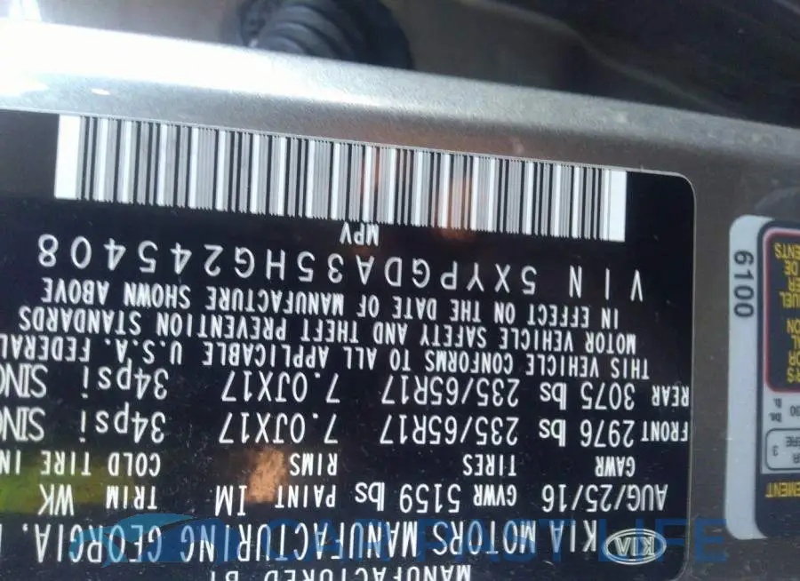 5XYPGDA35HG245408# 9