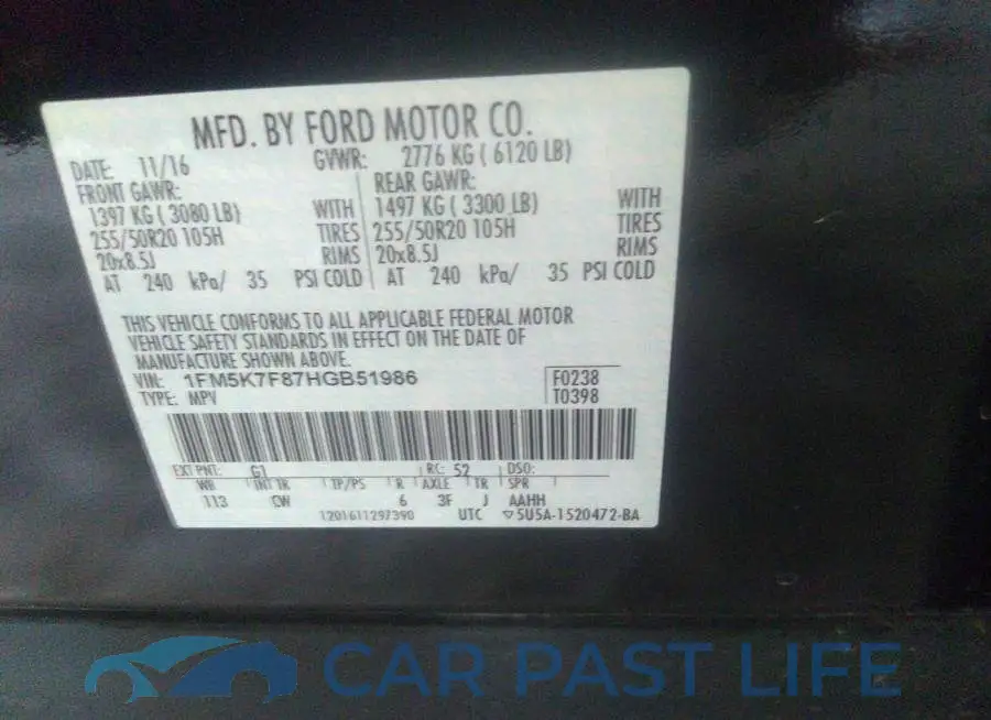 1FM5K7F87HGB51986# 9