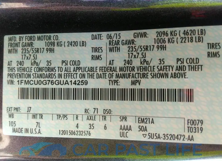 1FMCU0G76GUA14259# 9