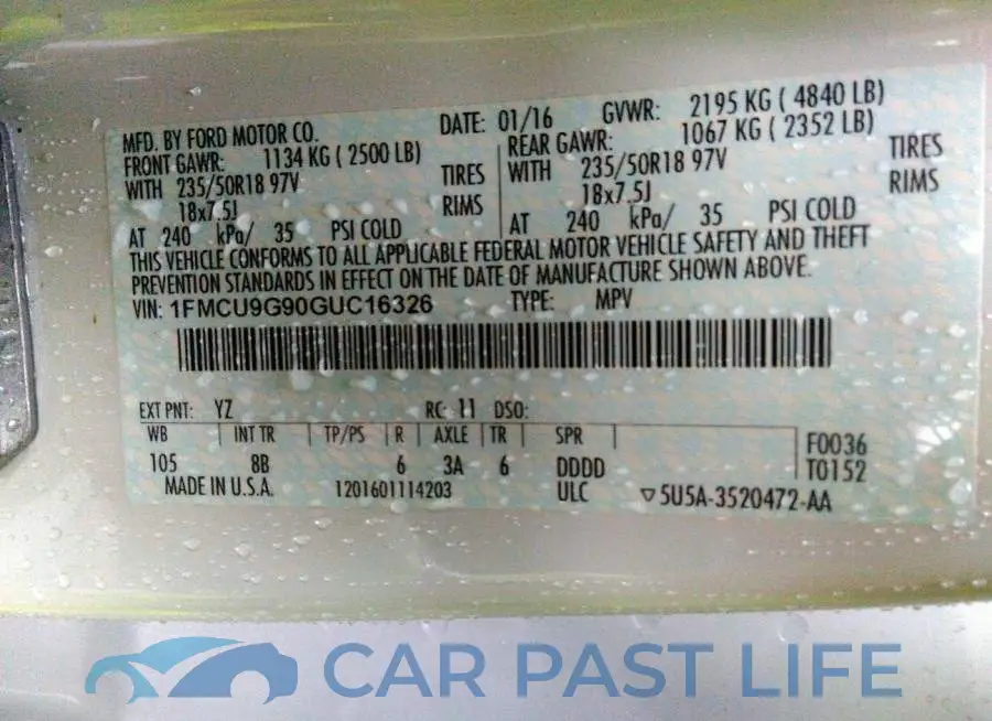 1FMCU9G90GUC16326# 9