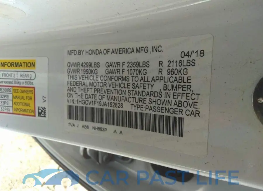 1HGCV1F19JA152828# 9