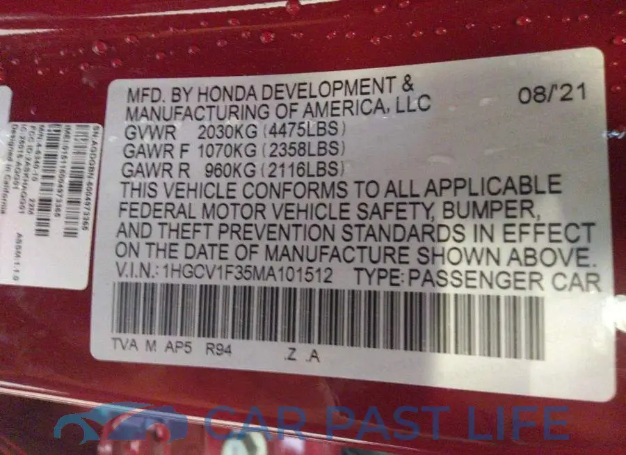 1HGCV1F35MA101512# 9