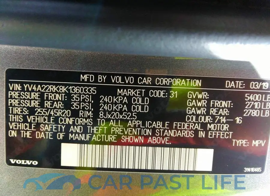 YV4A22RK8K1360335# 9