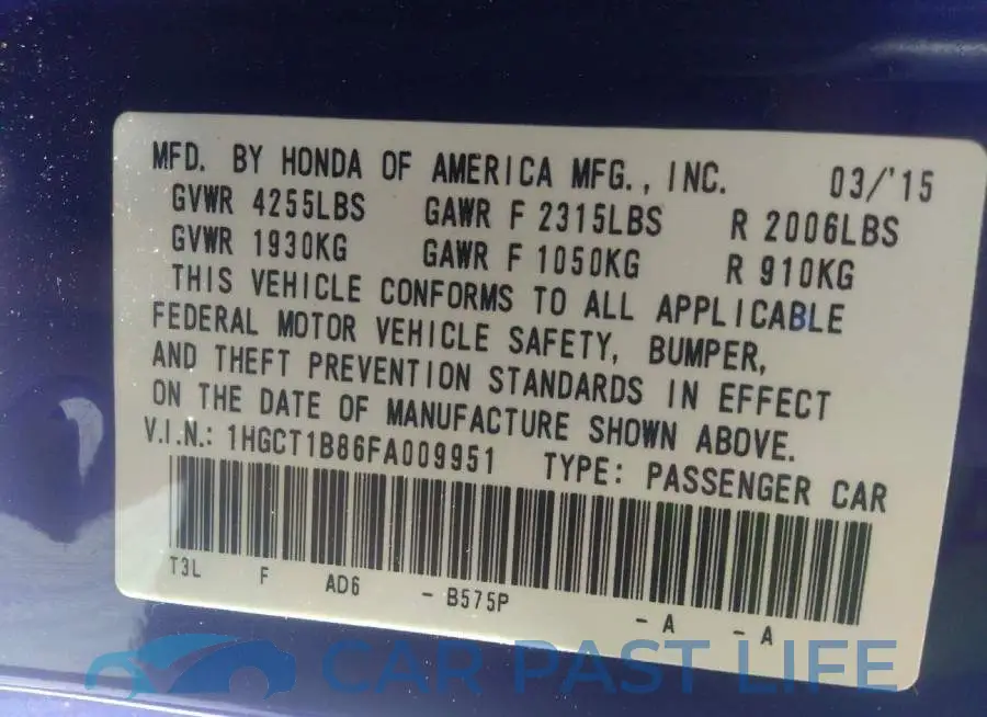 1HGCT1B86FA009951# 9