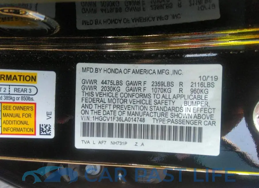 1HGCV1F36LA014748# 9