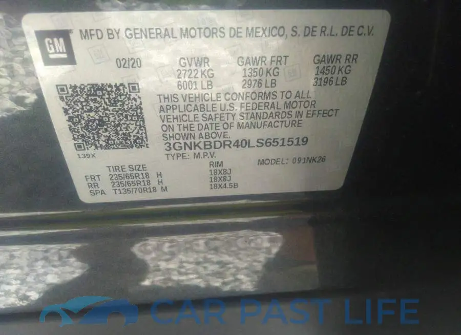 3GNKBDR40LS651519# 9