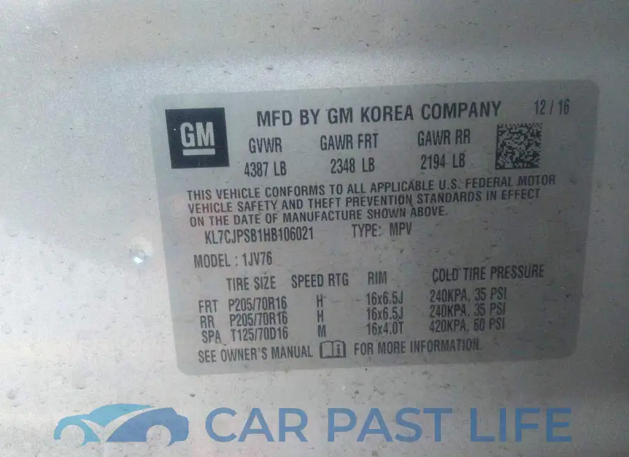 KL7CJPSB1HB106021# 9