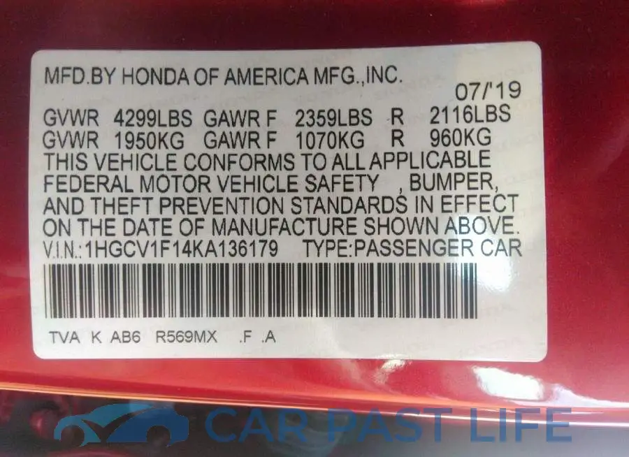 1HGCV1F14KA136179# 9