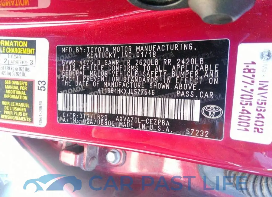 4T1B61HKXJU577546# 9