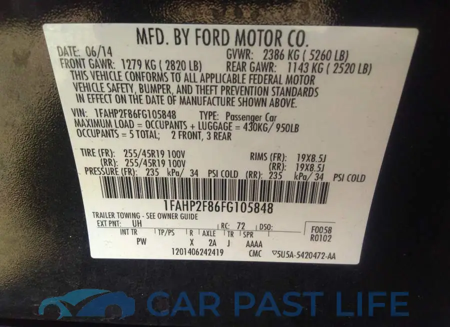 1FAHP2F86FG105848# 9