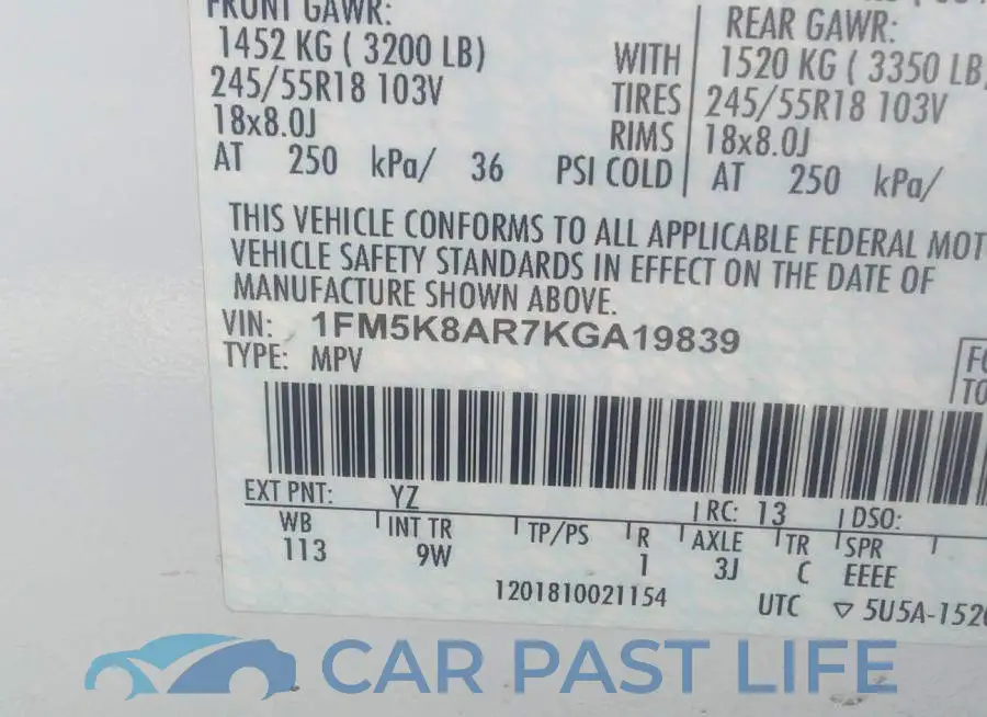 1FM5K8AR7KGA19839# 9