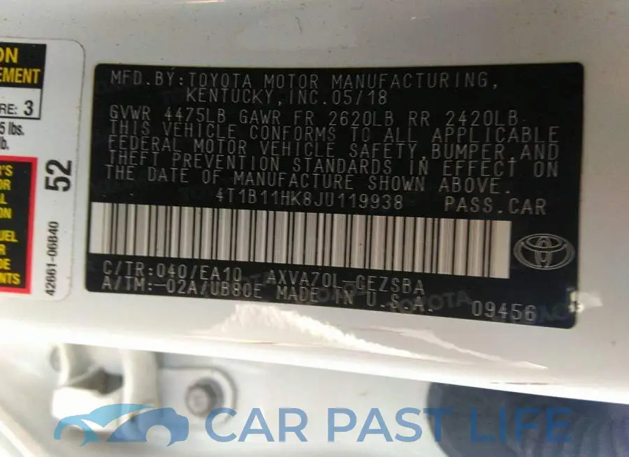 4T1B11HK8JU119938# 9