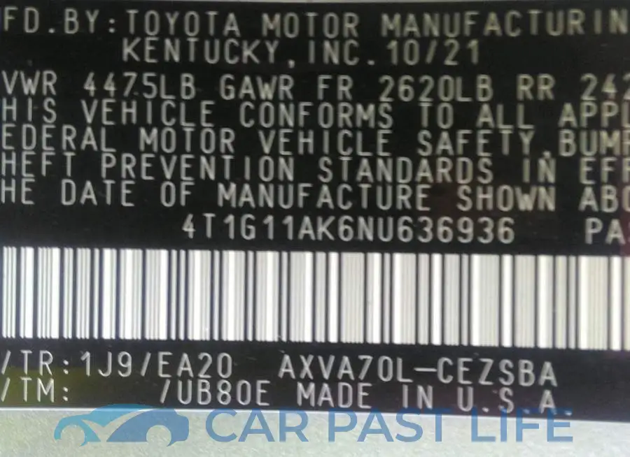 4T1G11AK6NU636936# 9