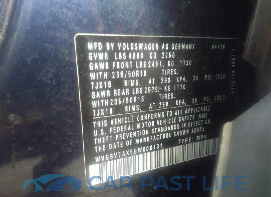 WVGBV7AX5GW608131# 9
