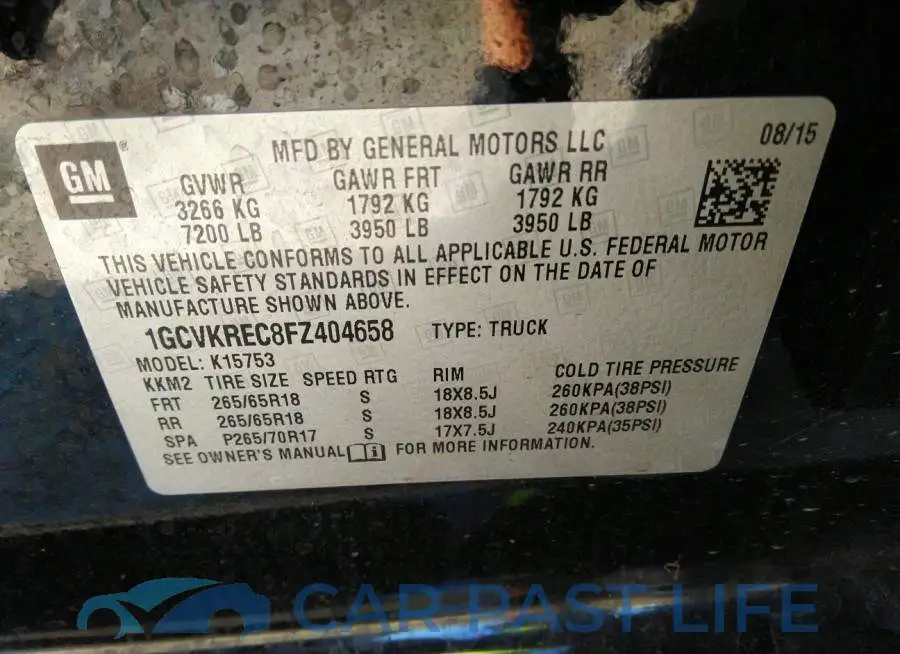 1GCVKREC8FZ404658# 9