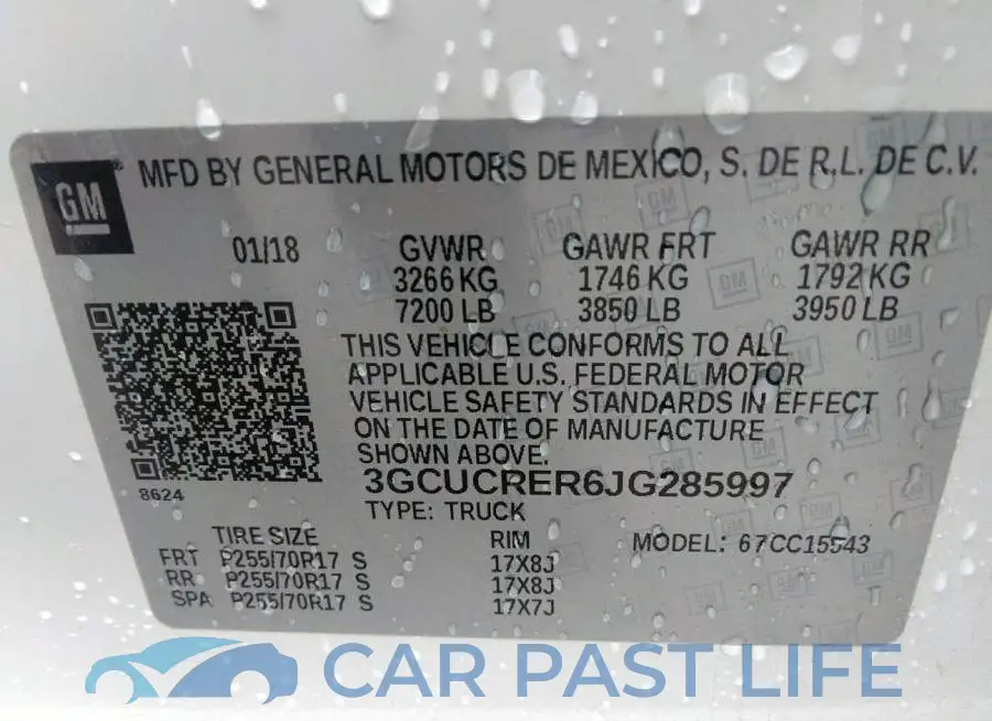 3GCUCRER6JG285997# 9