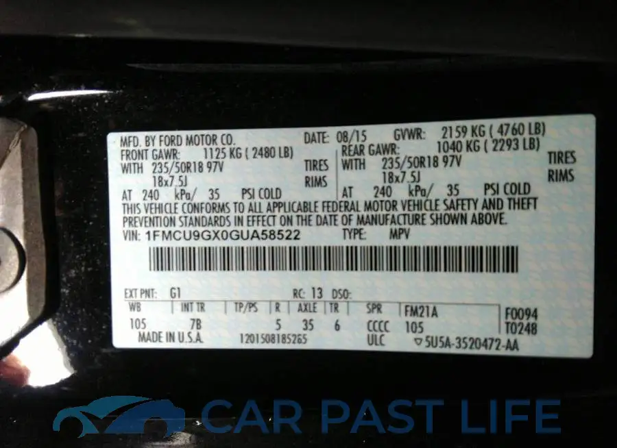 1FMCU9GX0GUA58522# 9