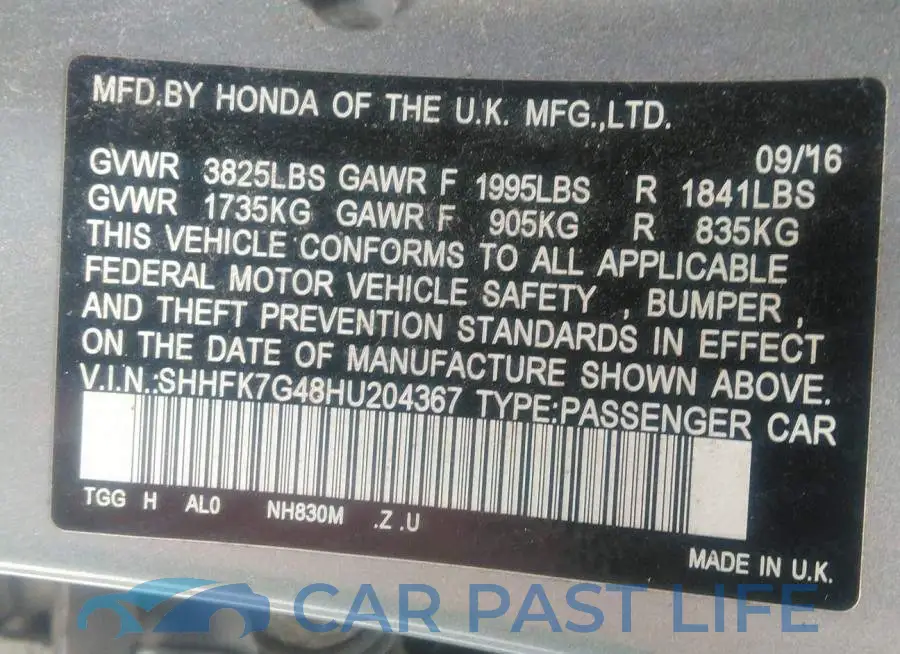 SHHFK7G48HU204367# 9